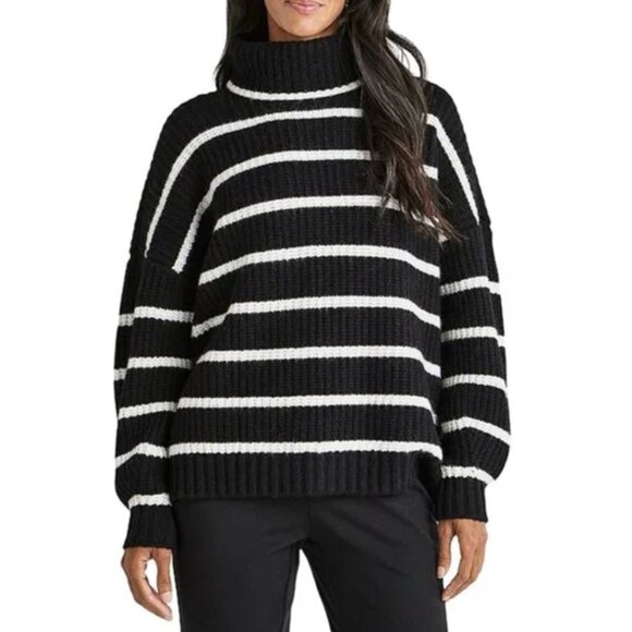 SPLENDID X CELLA JANE Striped Turtleneck Wool Cashmere Oversized Sweater Size S - Picture 1 of 9